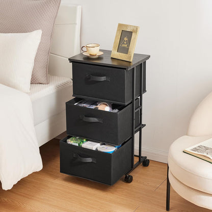 Dresser Storage with 3 Drawers, Fabric Dresser Tower, Vertical Storage Unit for Bedroom, Closet, Office, Black