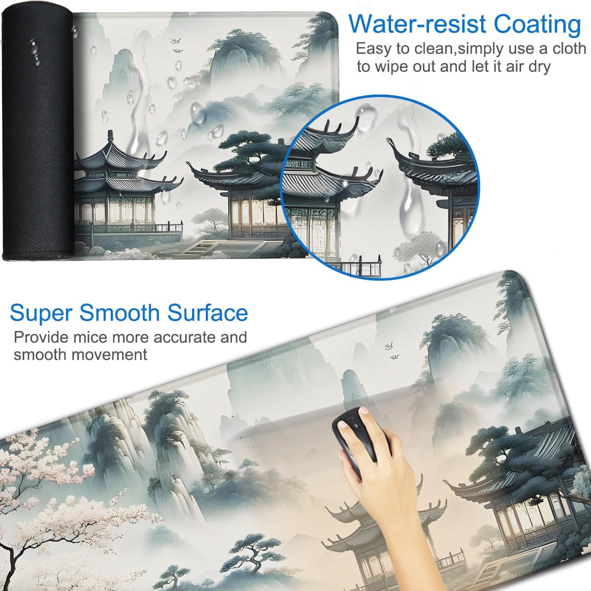 Large Gaming Mouse Pad, 31.5x15.7 inch Large Extended Computer Keyboard Mouse Mat, Water Resist Non-Slip Mousepad Rubber Base Long XXL Desk Mouse Pad for Work & Gaming, Office & Home, Black