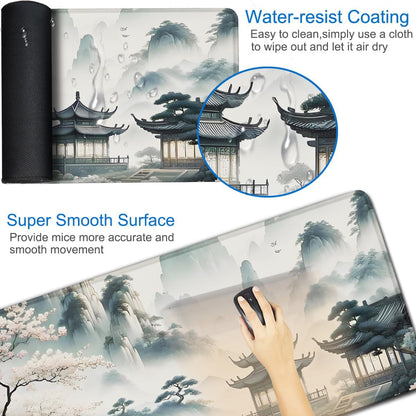 Large Gaming Mouse Pad, 31.5x15.7 inch Large Extended Computer Keyboard Mouse Mat, Water Resist Non-Slip Mousepad Rubber Base Long XXL Desk Mouse Pad for Work & Gaming, Office & Home, Black