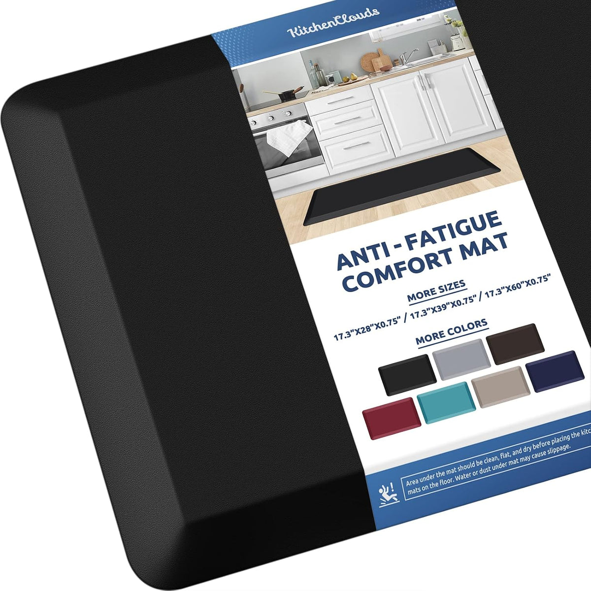 KitchenClouds Kitchen Mat Cushioned Anti Fatigue Rug 17.3"x28" Water Resistant, Non Slip, Standing and Comfort Desk/Floor Mats for House Sink Office (Black)