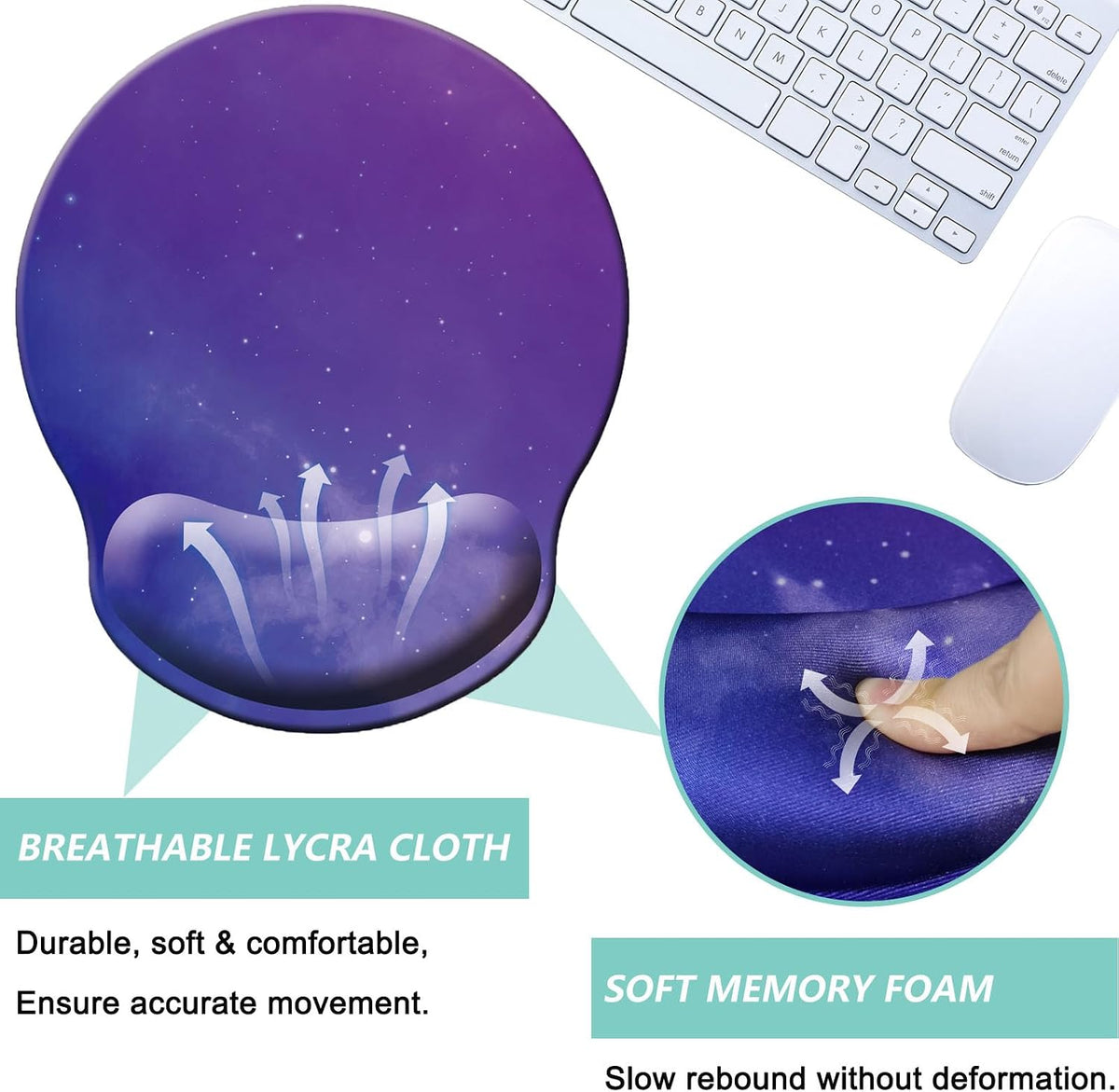 Mouse Pad with Wrist Support, Ergonomic Mouse Pad with Memory Foam Wrist Rest Cushion, Non-Slip Rubber Base Gaming Mice Pad for Home Office Computer Laptop, Flower Black