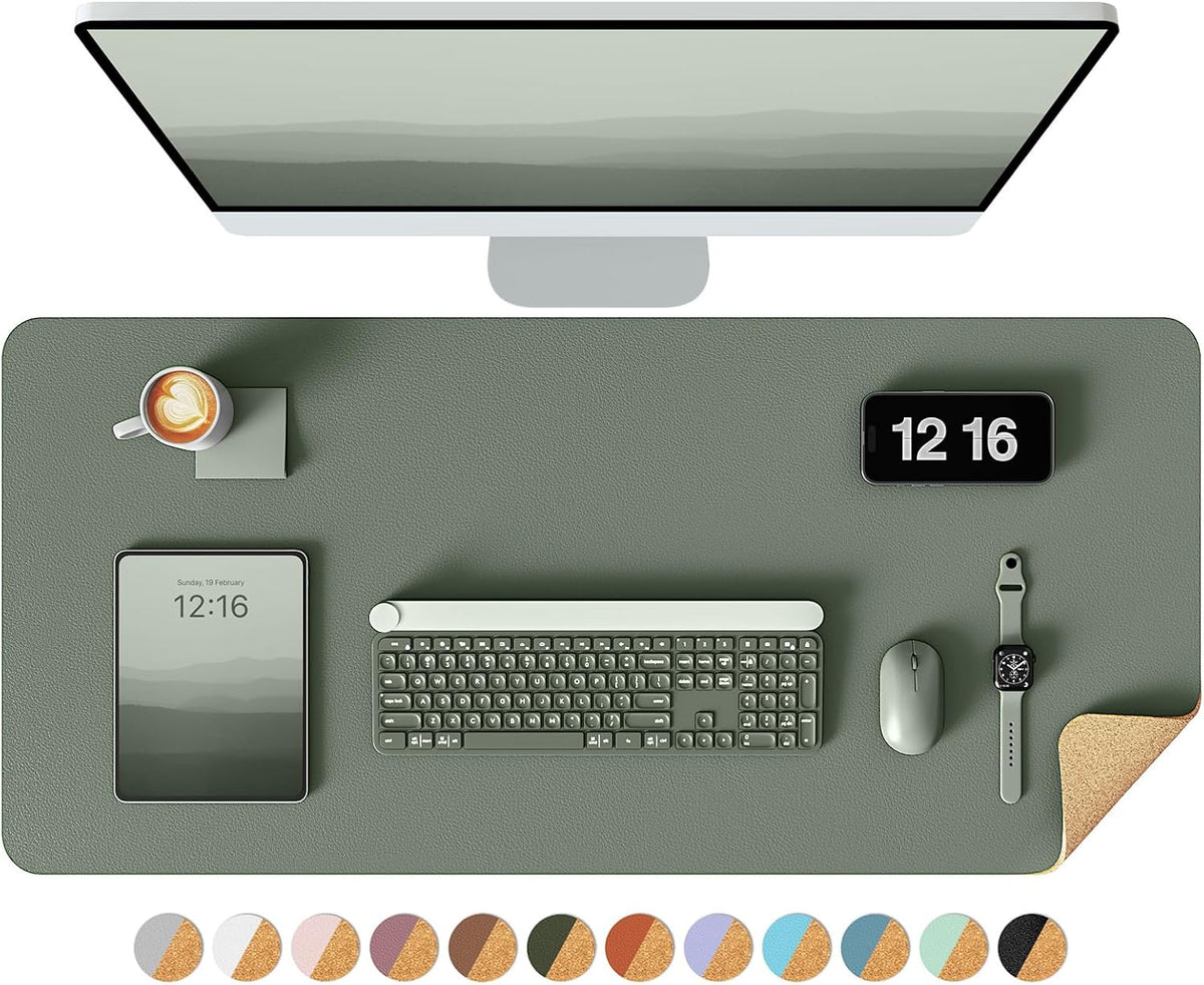 Double-Sided Desk Pad, 31.5"x15.7"Leather Desk Mat, Eco Cork Desk Pad Protector,Large Mouse Pad,Waterproof Desk Blotter for Office/Home(Coffee)