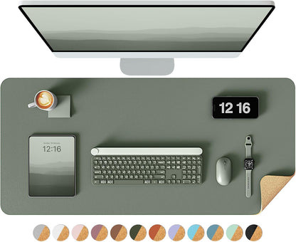 Double-Sided Desk Pad, 31.5"x15.7"Leather Desk Mat, Eco Cork Desk Pad Protector,Large Mouse Pad,Waterproof Desk Blotter for Office/Home(Coffee)