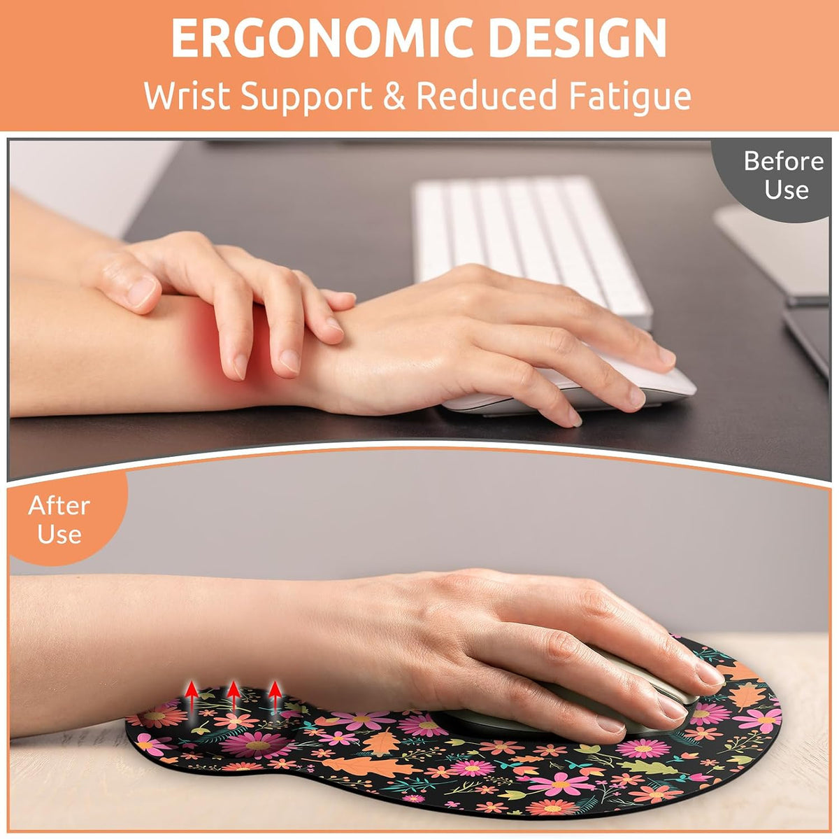KONVINIT Ergonomic Mouse Pad with Wrist Rest, Small Mousepad with Non-Slip Rubber Base and Smooth Surface, Beach Mouse Pads for Desk, Office Desk Accessories