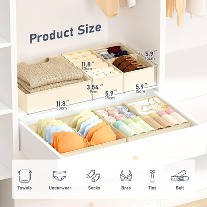 Drawer Organizer Clothes, Dresser Organizer, Foldable Closet Organizers and Storage, Fabric Dresser Bins, Drawer Dividers for Nursery, Baby Clothes, Underwears, Sock (Beige)