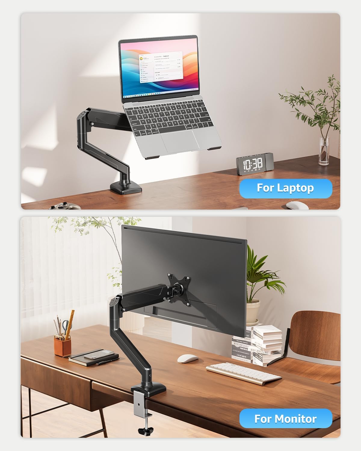 Dual Monitor Stand fits up to 32 inch, 4.4-19.8 lbs Computer Screens, Dual Monitor Desk Mount Height Adjustable, Monitor Arms for 2 Monitors, Home Office VESA Mounts, Freelift White