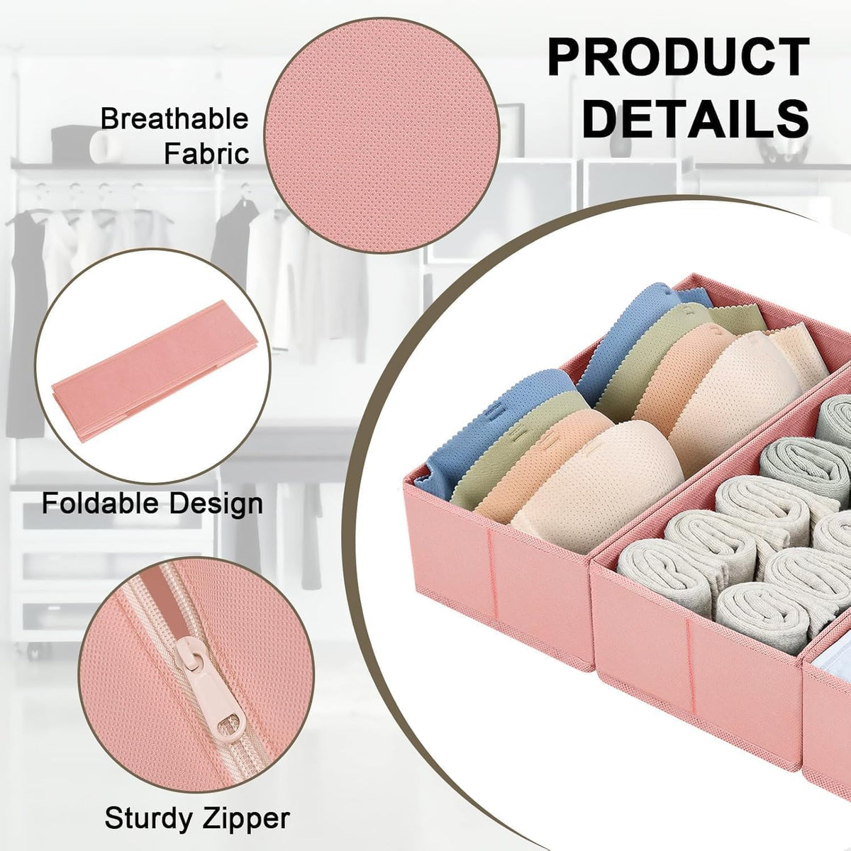 Drawer Organizer Clothes, Dresser Organizer, Foldable Closet Organizers and Storage, Fabric Dresser Bins, Drawer Dividers for Nursery, Baby Clothes, Underwears, Sock (Beige)