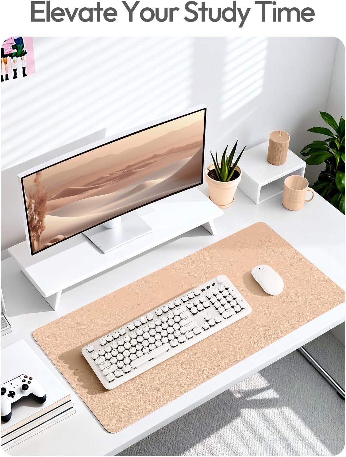 YSAGi Leather Desk Pad Protector, Large Mouse Pad, Non-Slip PU Leather Desk Blotter, Waterproof Writing Pad for Office and Home (31.5" x 15.8", Eggshell) - Colors B