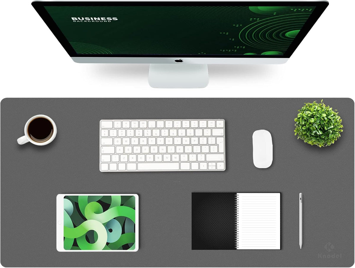 K KNODEL Large Office Leather Desk Mat, Mouse and Keyboard Pad, Computer and Laptop Mat, Desktop Protector and Cover, Writing Pad and Blotter (31.5"x15.7", Black)