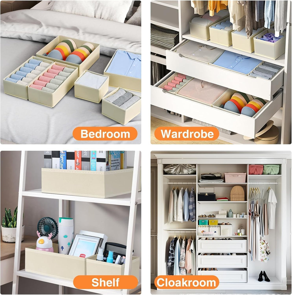 Drawer Organizer Clothes, Dresser Organizer, Foldable Closet Organizers and Storage, Fabric Dresser Bins, Drawer Dividers for Nursery, Baby Clothes, Underwears, Sock (Beige)