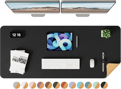 Double-Sided Desk Pad, 31.5"x15.7"Leather Desk Mat, Eco Cork Desk Pad Protector,Large Mouse Pad,Waterproof Desk Blotter for Office/Home(Coffee)