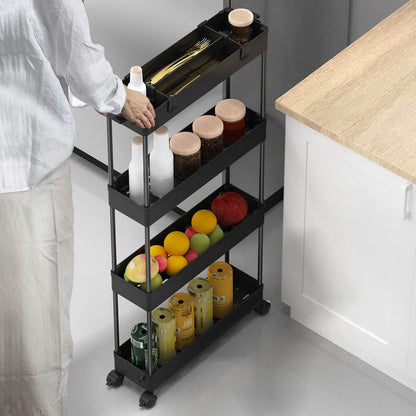 SPACELEAD Slim Storage Cart 4 Tier,Bathroom Organizer Rolling Utility, Mobile Shelving Unit Slide Out for Office, Kitchen, Laundry Room & Narrow Places,White