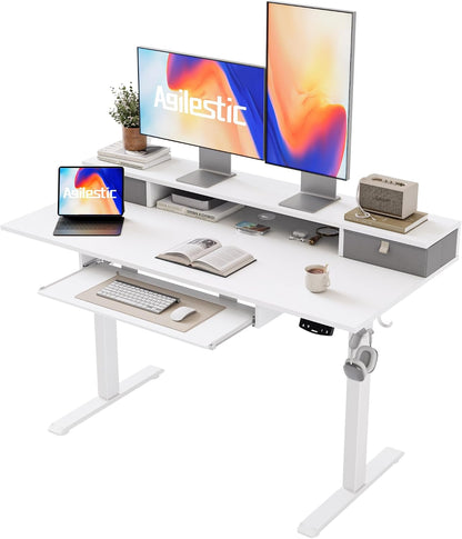 48 * 24 Inch Electric Standing Desk with Shelf & Led, Dark Walnut