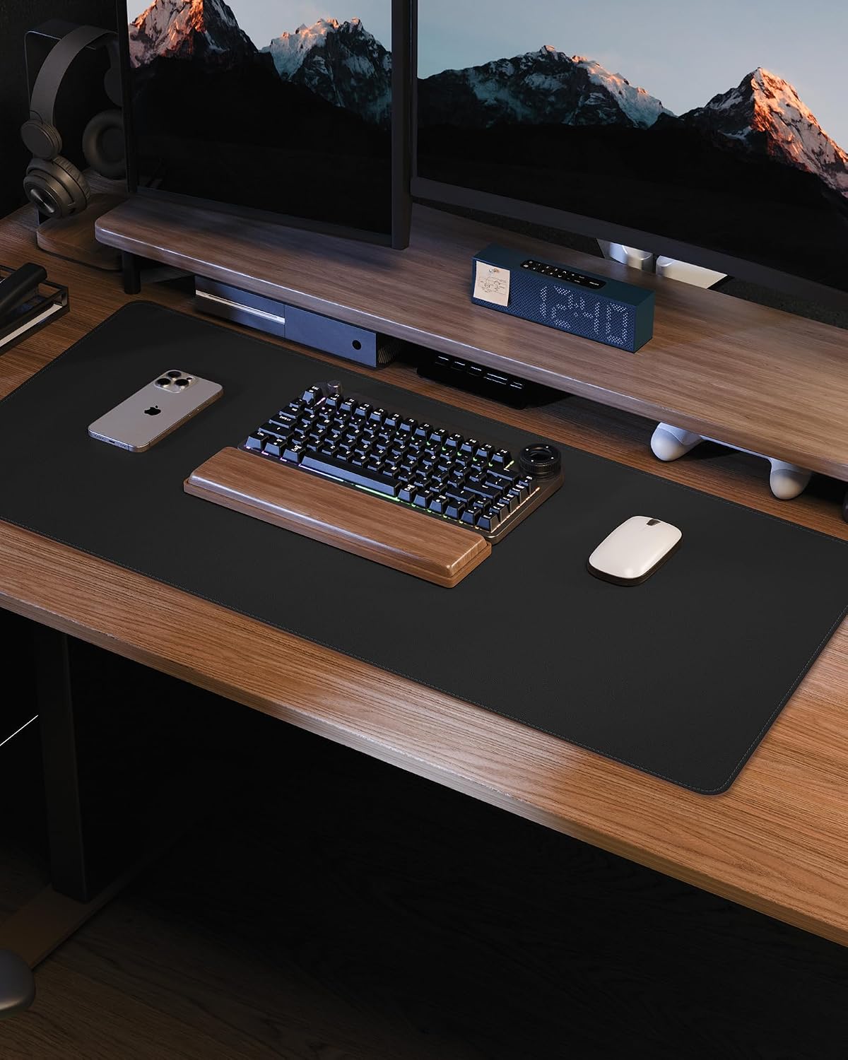 AFIING Large Desk Mat 55" x 24" - PU Leather Desk Pad Protector, Waterproof Non-Slip Extended Mouse Pad for Office Desk, Keyboard, Laptop and Home Workspace (Black)