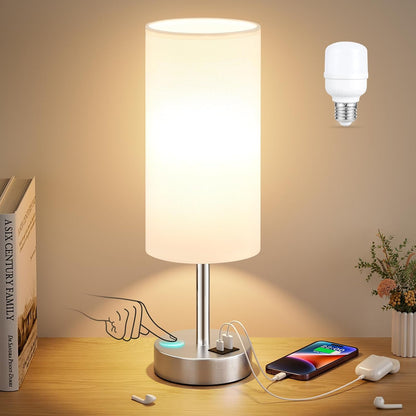 Dicoool Bedside Table Lamp for Bedroom - 3-Way Dimmable Touch Lamp, USB A+C