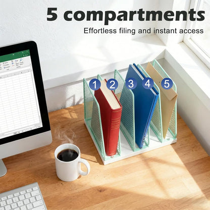 AUPSEN 5-Section File Organizer for Desk, Wood Mesh Desktop File Organizer, File Sorter Storage Rack, Vertical Folder Holder for Files, Magazines, Books (Black)