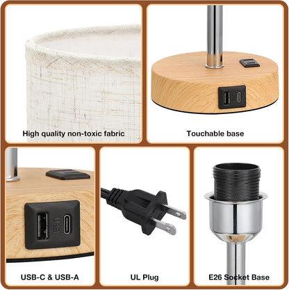 Dicoool Bedside Table Lamp for Bedroom - 3-Way Dimmable Touch Lamp, USB A+C
