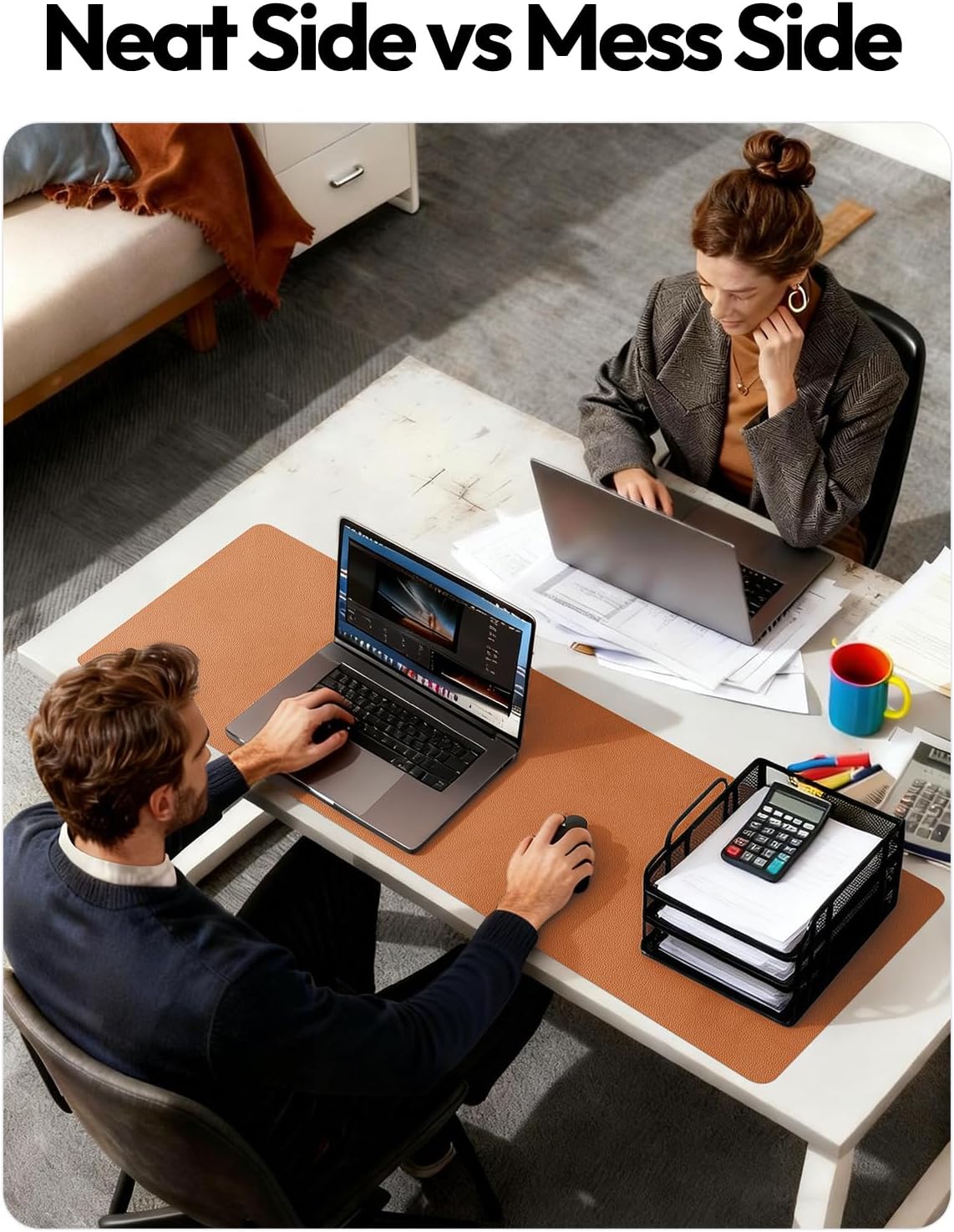 YSAGi Leather Desk Pad Protector, Office Desk Mat, Large Mouse Pad, Non-Slip PU Leather Desk Blotter, Waterproof Laptop Desk Writing Pad for Office and Home (23.6" x 13.8", Eggshell) - Colors A