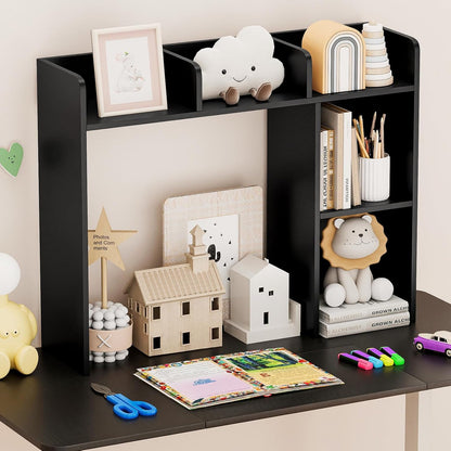 Desktop Bookshelf, Countertop Storage Hutch with 5 Shelves for Computer Desk, Desk 3-Tier Display Rack, Multipurpose Wood Desktop Hutch Storage Organizer for Dorm Office Home