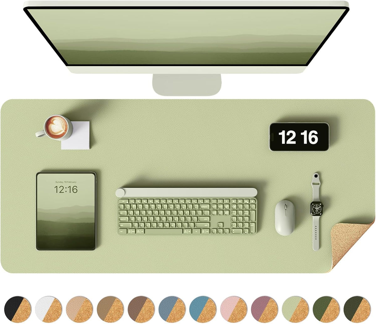 Double-Sided Desk Pad, 31.5"x15.7"Leather Desk Mat, Eco Cork Desk Pad Protector,Large Mouse Pad,Waterproof Desk Blotter for Office/Home(Coffee)