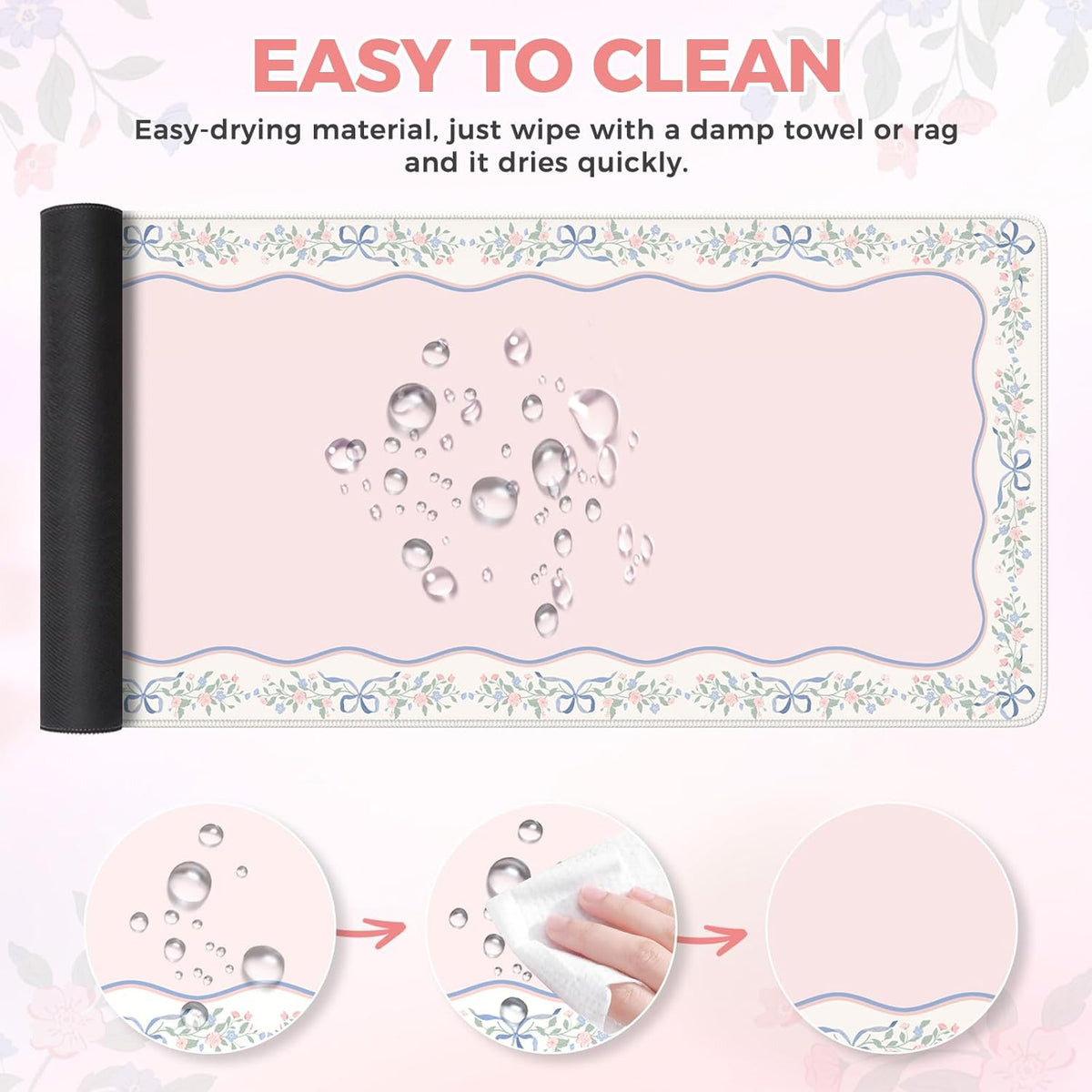Desk Mat,Mouse Pad for Office Desk,35.4x15.7in,Pink Flowers