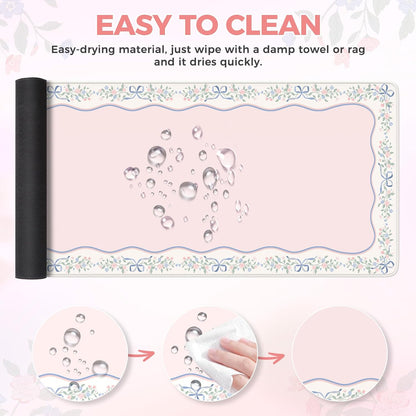 Desk Mat,Mouse Pad for Office Desk,35.4x15.7in,Pink Flowers