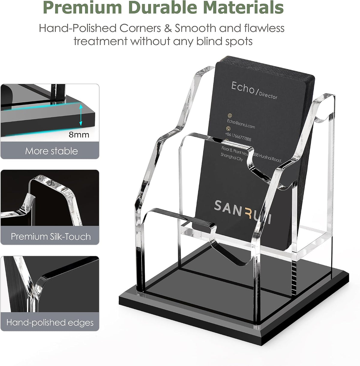 Black Business Card Holder for Desk 1 Slot Clear Acrylic Horizontal