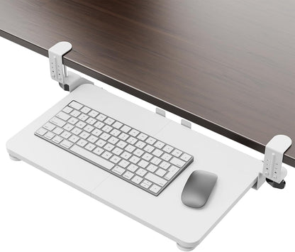 Small Keyboard Tray Under Desk, Pull Out Keyboard & Mouse Tray with Adjustable C-clamp, 20(25.9 Including Clamps) x 11.8 Inch Slide Out Computer Keyboard Drawer Mouse Tray for Typing, Walnut