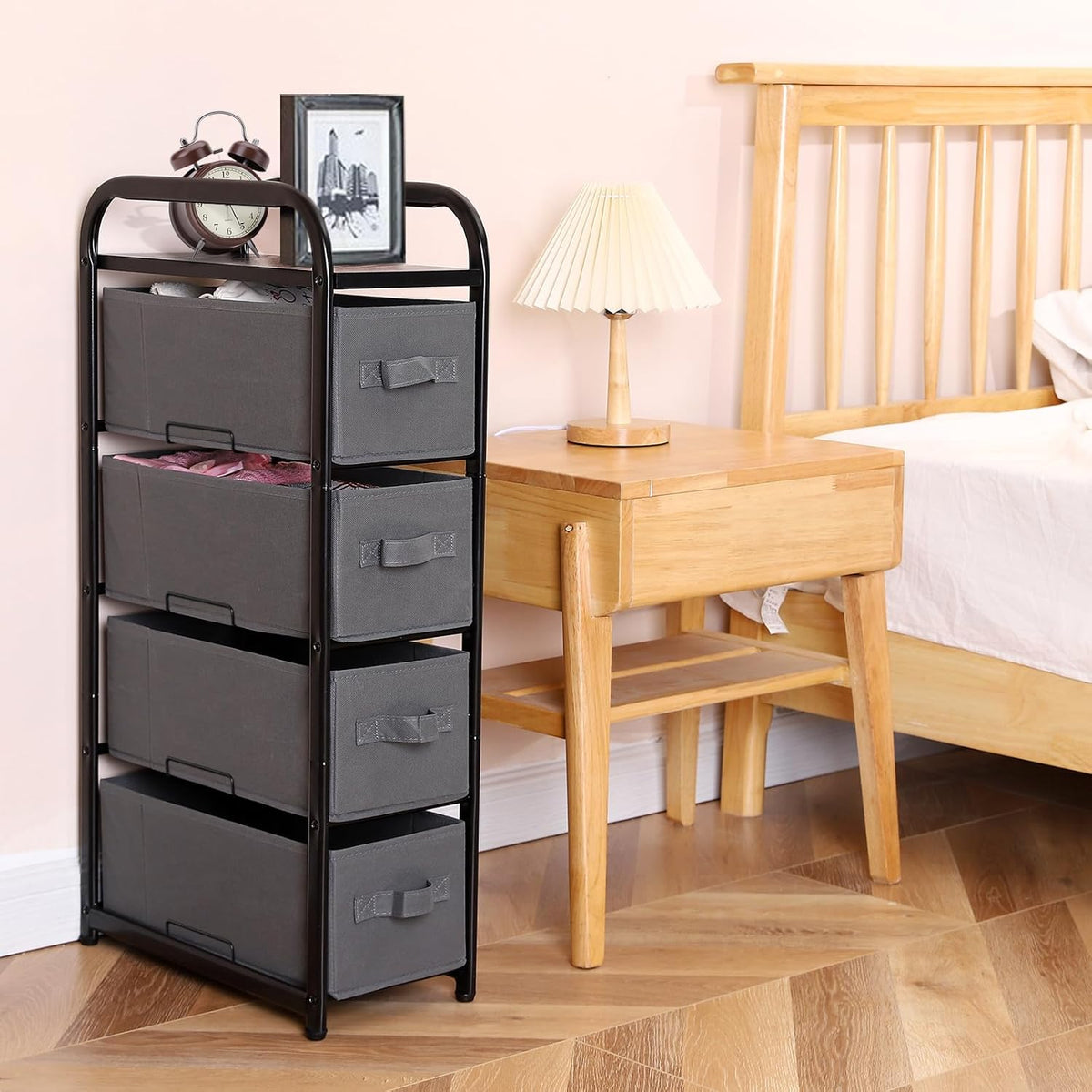 Dresser Storage with 3 Drawers, Fabric Dresser Tower, Vertical Storage Unit for Bedroom, Closet, Office, Black