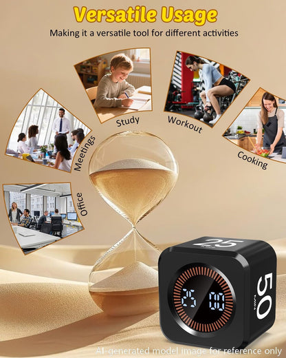 Digital Pomodoro Timer Cube 5/10/25/50min, Visual Productivity Flip Timer for Kids Classroom Desk, Custom Countdown, Silent and Sound Mode for ADHD Study Work Game Kitchen (Purple)