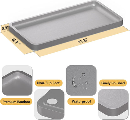 Small Bathroom Vanity Tray for Countertop Makeup Perfume Jewelry Decor Candle Keys, Small Black Kitchen Tray for Soap Dispenser Spice Bamboo Toilet Tray 7.9" L x 4" W x 0.79" H