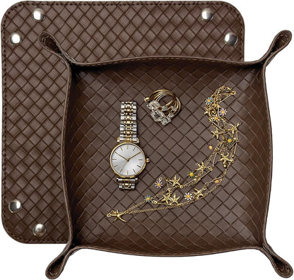 UnionBasic Small Valet Tray, Jewelry Tray for Rings Watches Earrings, Entryway Catchall Caddy for Coins Keys Change, Nightstand Bedside Valet Holder, Trays for Electronic Gadgets, Beige - Colors B