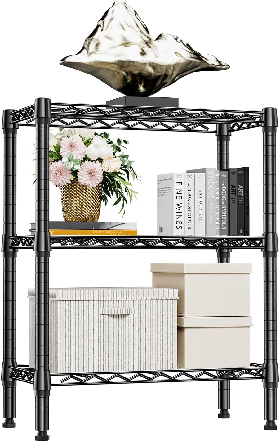 M MZG 450 lbs Steel Storage Shelving 3-Tier Utility Shelving Unit Steel Organizer Wire Rack for Home,Kitchen,Office (11.8" D x 17.7" W x 26.3" H) - Colors A