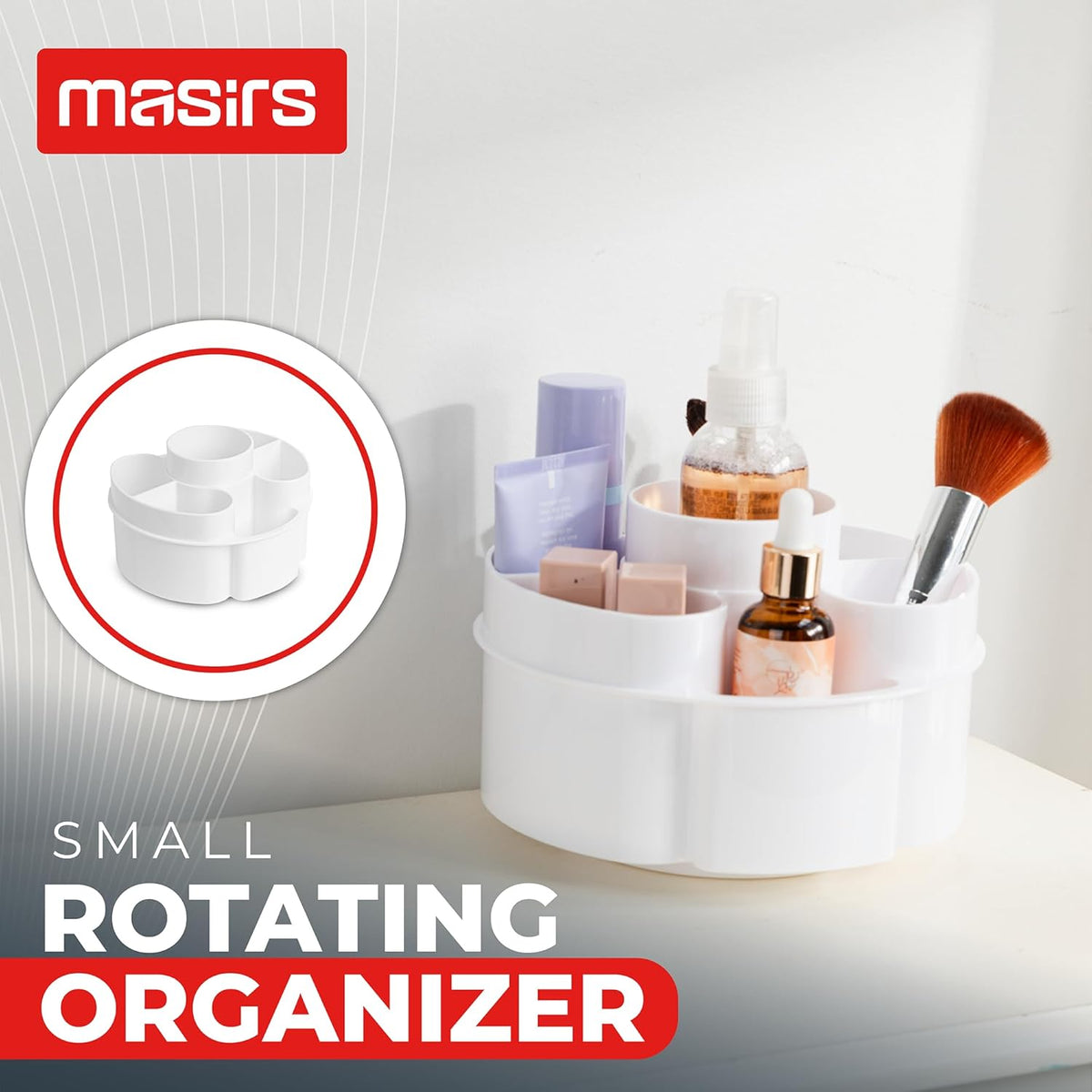 Masirs 360 Rotating Makeup Organizer Countertop - Adjustable Shelf Height - The Perfect Round Spinning Cosmetic Organizer for Bedroom Dresser or Vanity Countertop Storage (Clear)