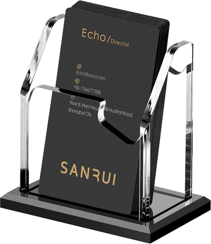 Black Business Card Holder for Desk 1 Slot Clear Acrylic Horizontal