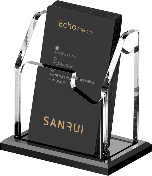 Black Business Card Holder for Desk 1 Slot Clear Acrylic Horizontal