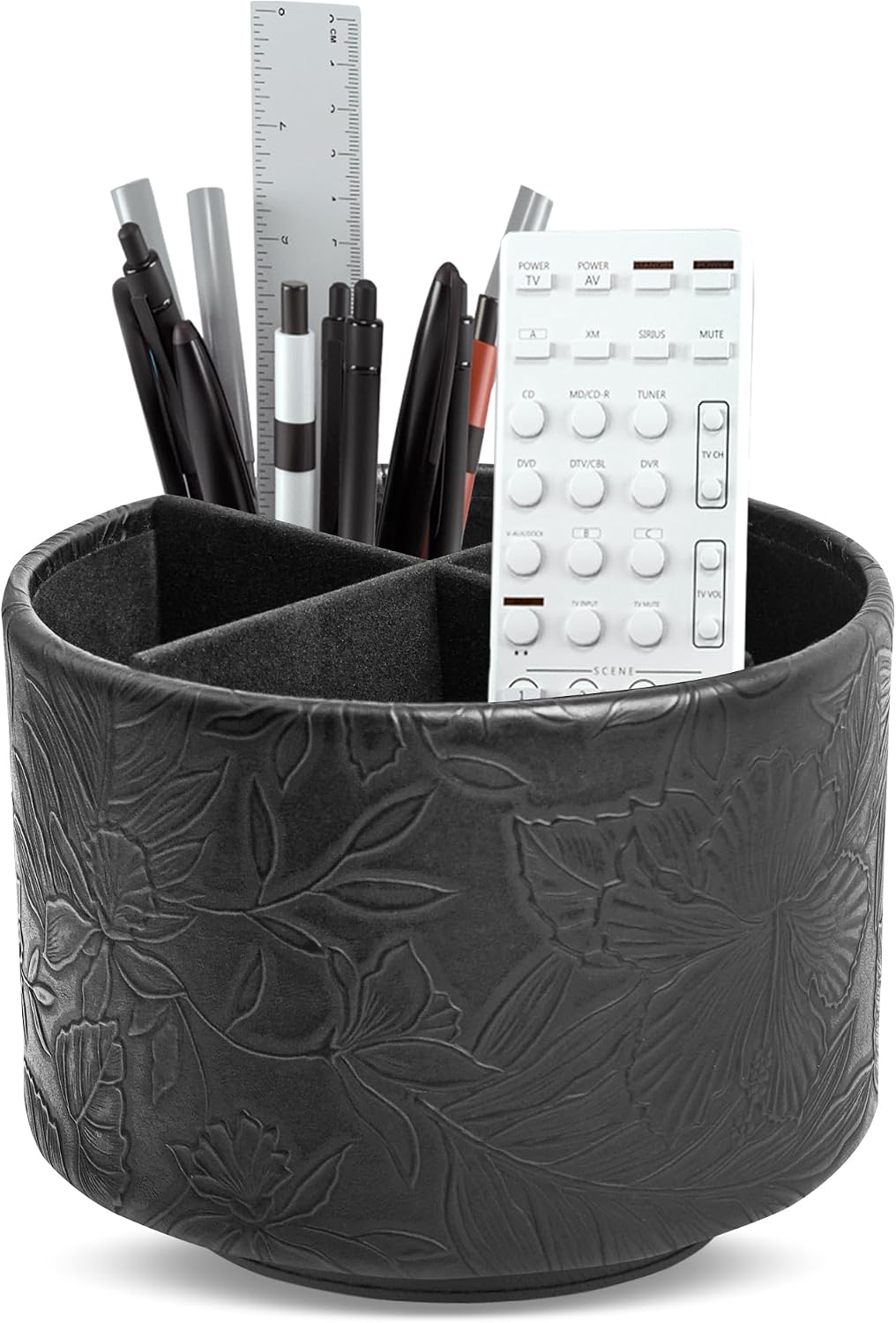 Round Leather Art Supply Organizer,Remote Control Holder,360 Degree Rotating,Multi-Functional Pencil Holder,4 Compartments Desktop Stationary Organizer(1-Blue Bird) - Colors B