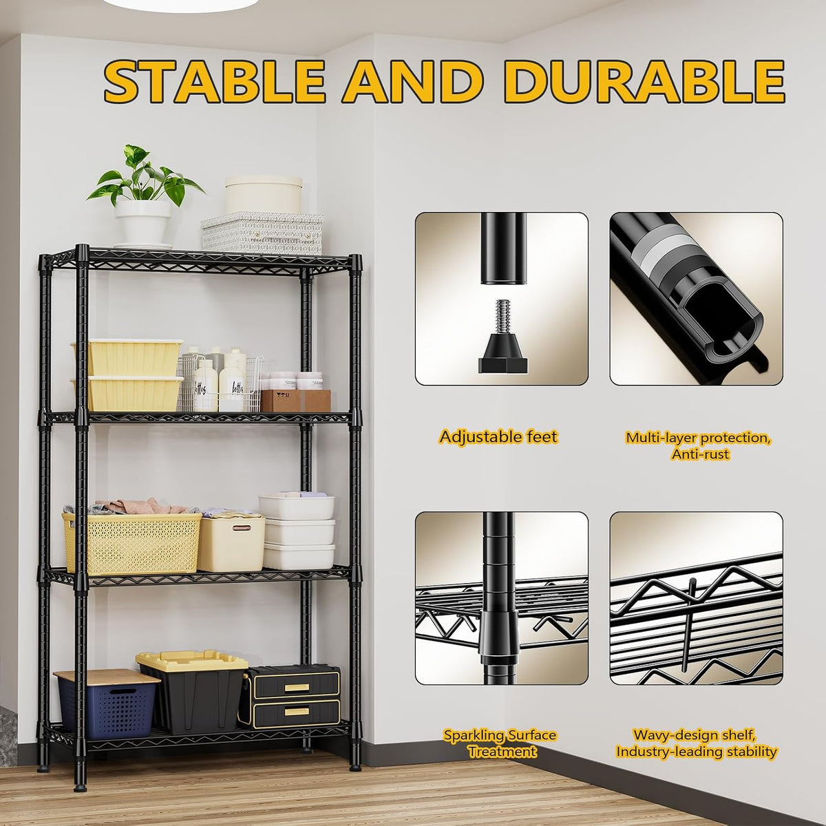 M MZG 450 lbs Steel Storage Shelving 3-Tier Utility Shelving Unit Steel Organizer Wire Rack for Home,Kitchen,Office (11.8" D x 17.7" W x 26.3" H) - Colors B