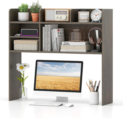 Desktop Bookshelf, Countertop Storage Hutch with 5 Shelves for Computer Desk, Desk 3-Tier Display Rack, Multipurpose Wood Desktop Hutch Storage Organizer for Dorm Office Home