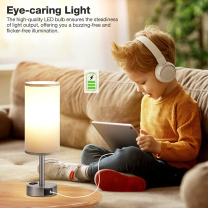 Fenmzee Bedside Table Lamp for Bedroom - Dimmable Touch, USB A+C, AC Outlet