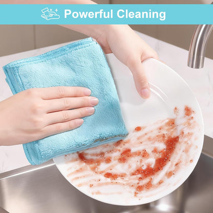 18 Pack Microfiber Cleaning Cloth, Kitchen Towels for Dish Drying Washing, Absorbent Streak Free Lint Free Rags for Cleaning, Reusable and Washable Towels - 10" x 10"