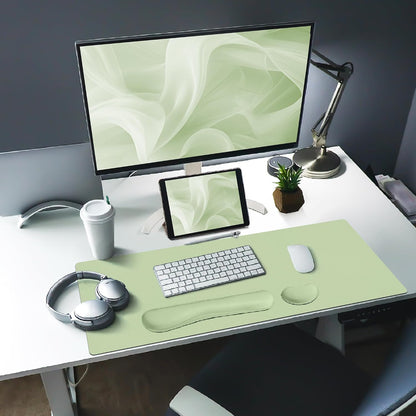 Bloss Leather Desk Pad and Keyboard Wrist Rest, Large Mouse Pad + Keyboard Pad+Mouse Wrist Support, Non-Slip Desk Mat Protector for Office, Home(31.5×15.7 Inches,Beige) - Colors A