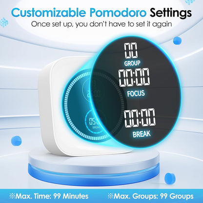 HAUKINIX 99-Minute Visual Timer with Pomodoro Timer Productivity Focus Timer Countdown Stopwatch Desk ADHD for Study, Work, Student, Procrastination, Loud Alarm/Mute/Vibration, 2 Brightness Levels