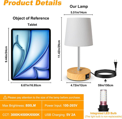Ascher Small Bedside Table lamp, RGB Color Changing Lamps, 3 Color Temperatures, Dimmable Nightstand Lamp with USB C+A Ports, Touch Desk Lamp for Bedroom Living Room, H11.4in(Flaxen Shade)