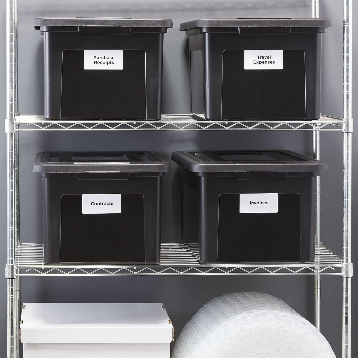 Hanging File Folder Box, Storage Bin Organizer, Snap Lid, Clear