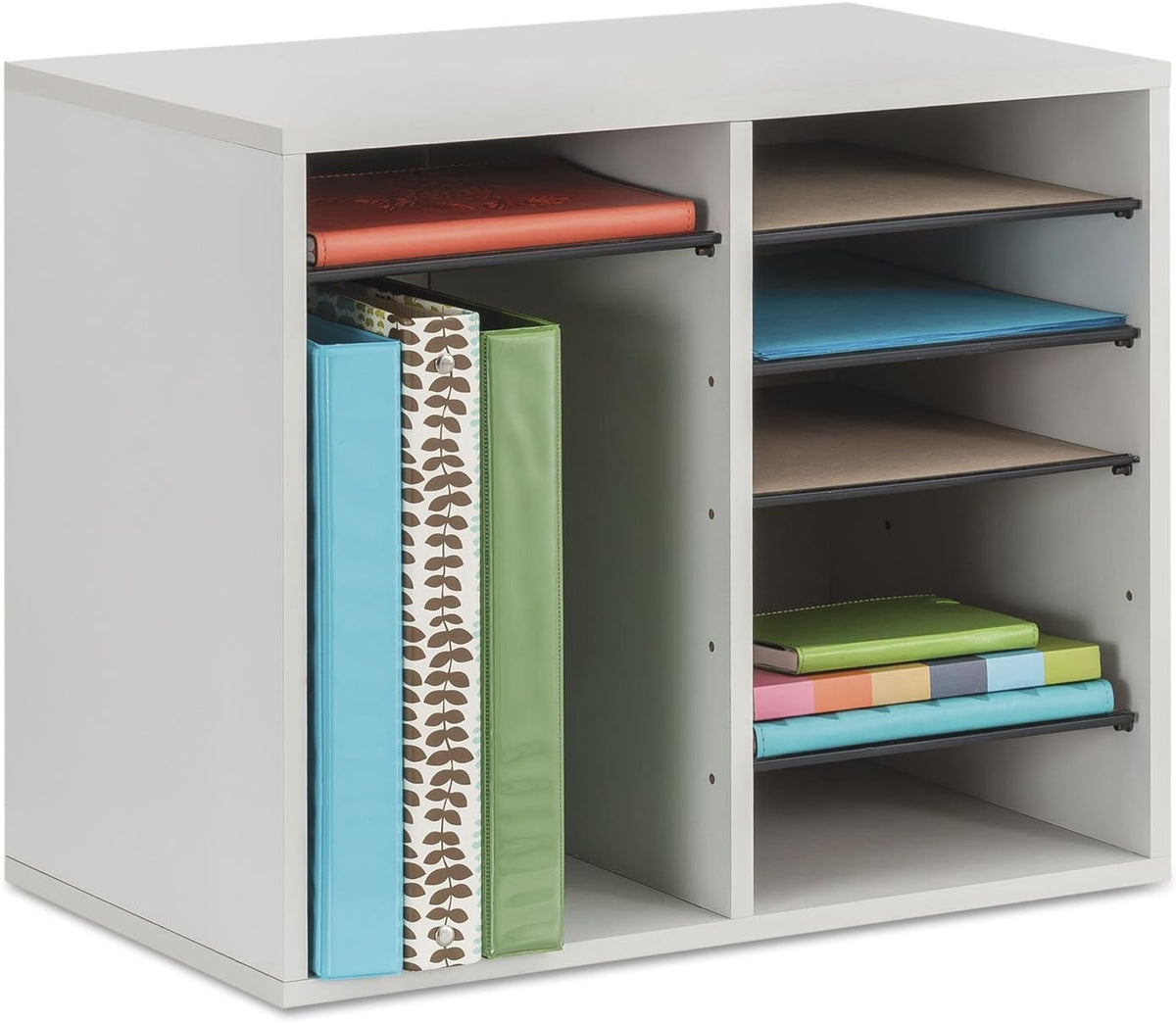 Safco 9422GR Wood Adjustable Literature & Paper Organizer, 16 Adjustable Compratment, Stackable Durable Construction, Home, Office, Mailroom, Classroom Mailbox , Gray