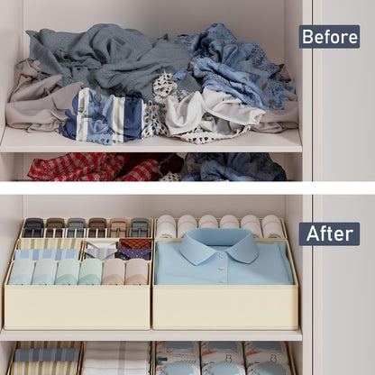 Drawer Organizer Clothes, Dresser Organizer, Foldable Closet Organizers and Storage, Fabric Dresser Bins, Drawer Dividers for Nursery, Baby Clothes, Underwears, Sock (Beige)