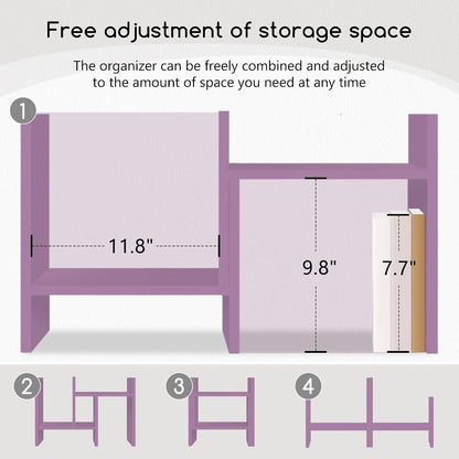 Jerry & Maggie Desktop Organizer Office Storage Rack Adjustable Wood Display Shelf Free Style Double H, Multi-Functional Mini Bookshelf for Desk Natural Stand (White)
