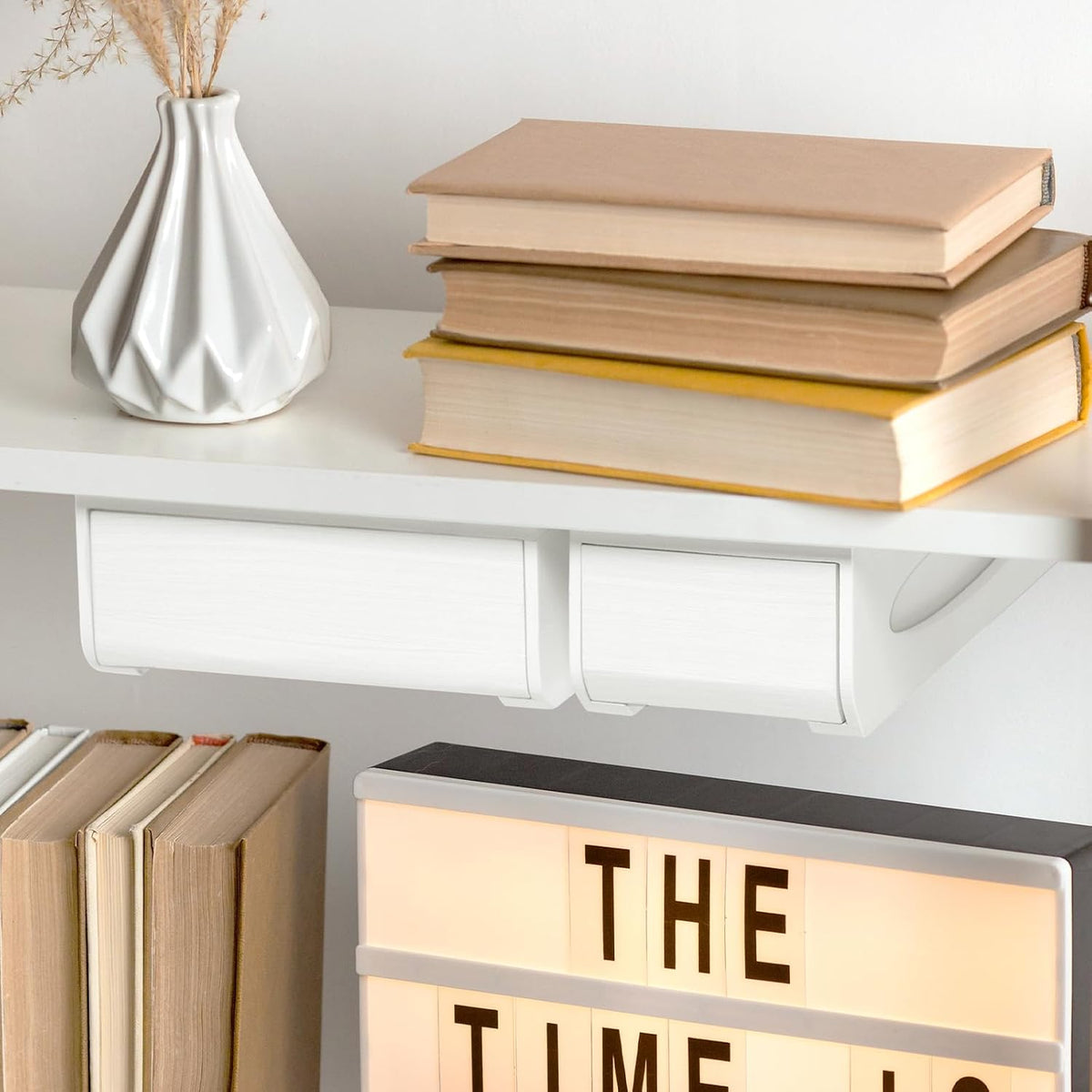 Bamboo Under Desk Drawer, Self-Adhesive Slide Out Under Desk Organizer and Storage Including Mounting Hardware (White)