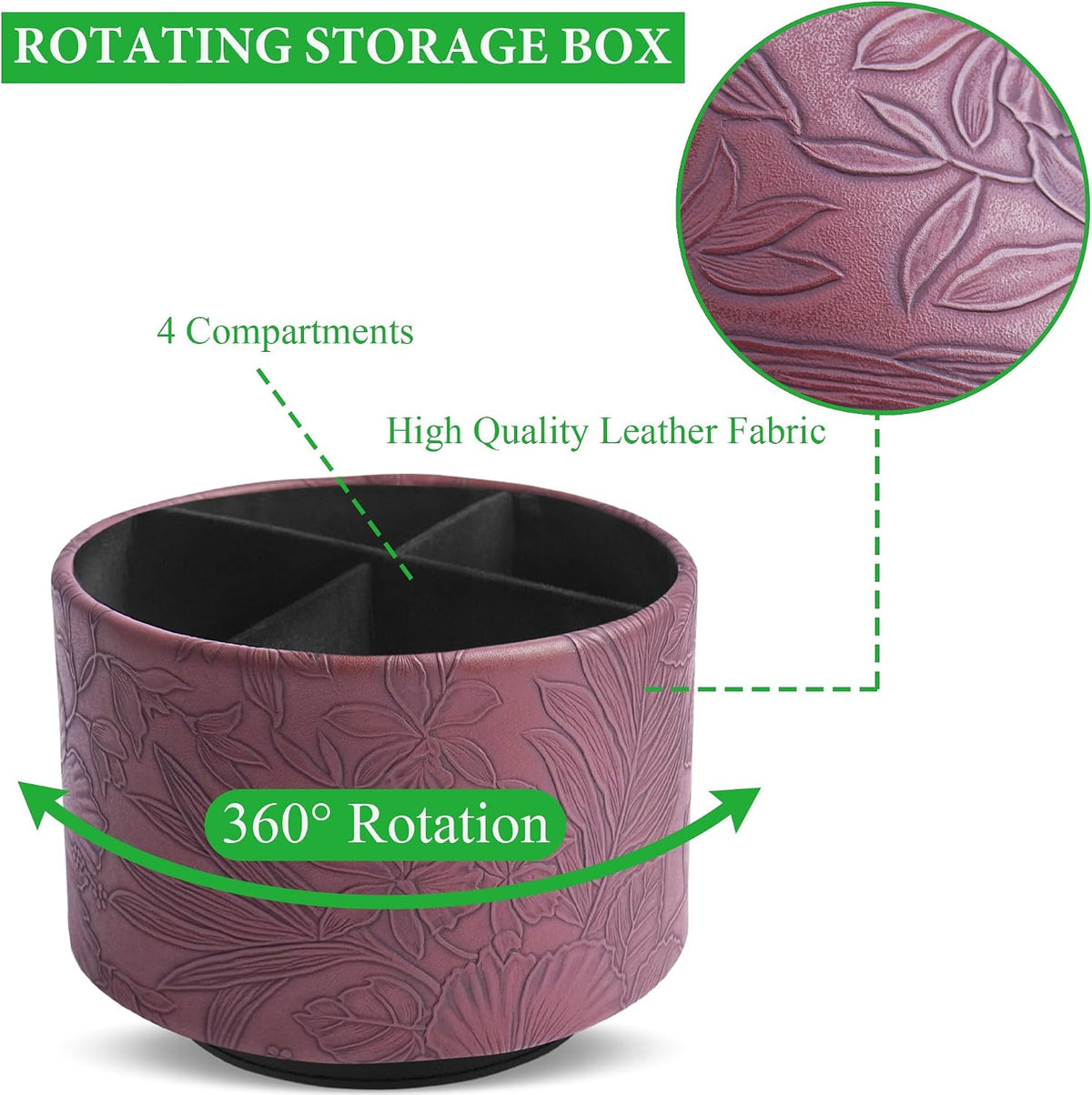 Round Leather Art Supply Organizer,Remote Control Holder,360 Degree Rotating,Multi-Functional Pencil Holder,4 Compartments Desktop Stationary Organizer(1-Blue Bird) - Colors C